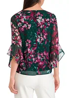 Petite Ruffle Sleeve Printed Blouse