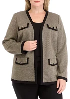 Plus Collarless Open Jacket