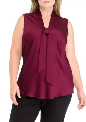 Plus Sleeveless Tie Neck Blouse