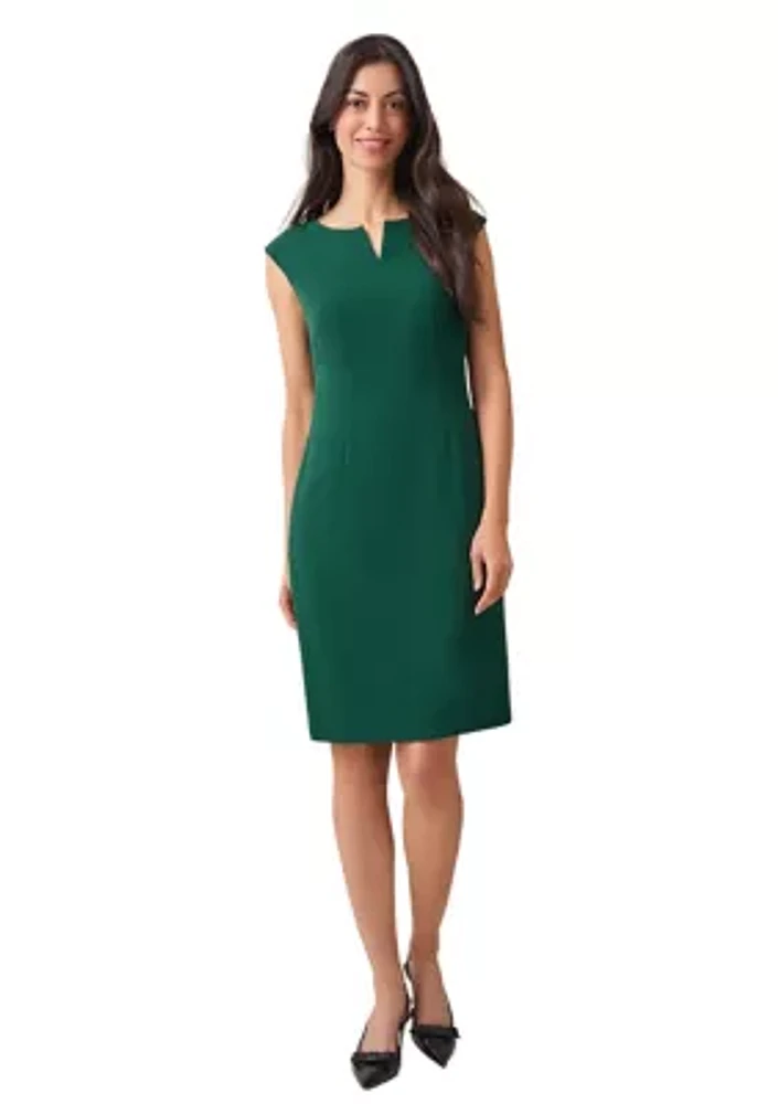 Petite Cap Sleeve Split Neck Sheath Dress