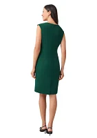 Petite Cap Sleeve Split Neck Sheath Dress