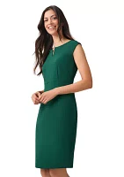 Petite Cap Sleeve Split Neck Sheath Dress