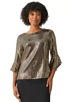 Petite Sequin Bell Sleeve Blouse