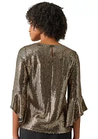 Petite Sequin Bell Sleeve Blouse