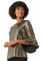 Petite Sequin Bell Sleeve Blouse