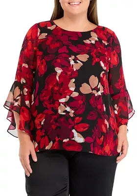 Plus Ruffle Sleeve Blouse