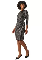 Petite Boat Neck Side Cinched Sequin Dress