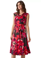 Women's Printed Cowl Neck Seamed Flare Dress