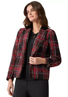 Petite Notch Collar Open Front Printed Tweed Suit Separate Jacket