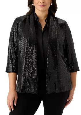 Plus Sequin Open Front Cardigan