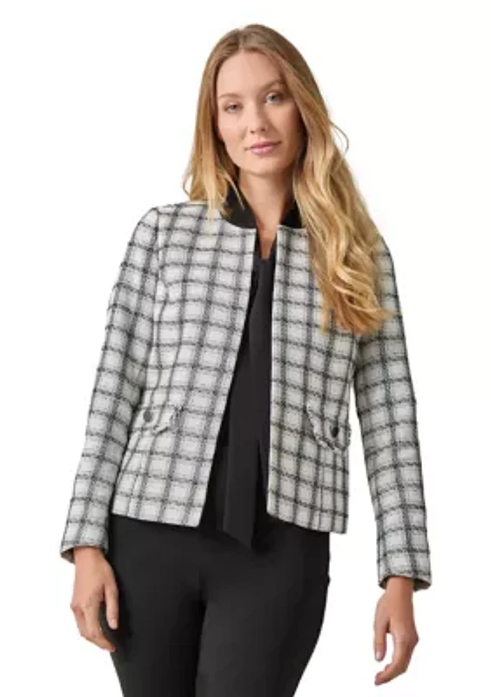 Women's Plaid Fringe Flap Pocket Jacket