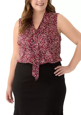 Plus Printed Tie Front Blouse