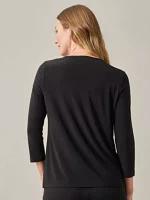 Women's 3/4 Sleeve Pleated Keyhole Neck Top