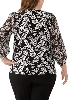 Plus Shirred Neck Blouson Sleeve Top