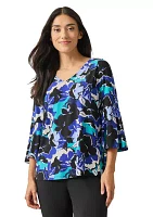 Women's Bell Sleeve V-Neck Printed Top