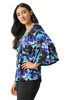 Women's Bell Sleeve V-Neck Printed Top