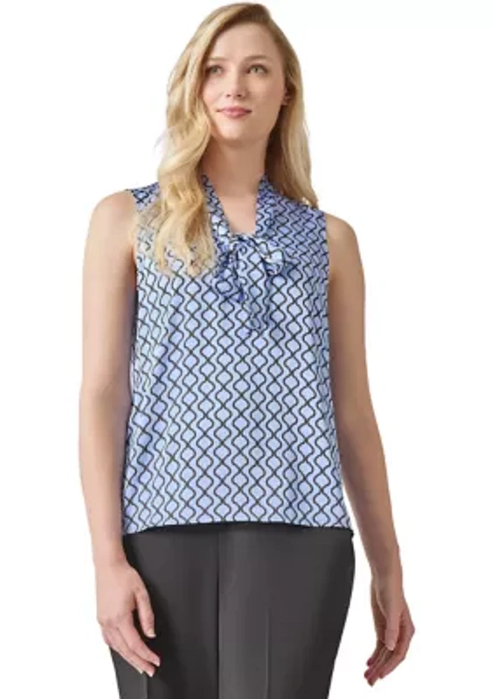 Women's Printed Tie Neck Blouse