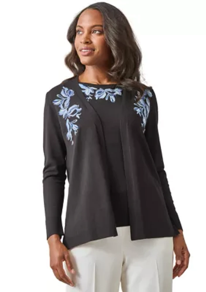 Women's Open Front Embroidered Cardigan