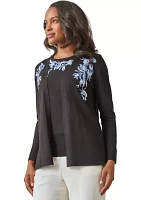 Petite Open Front Embroidered Cardigan