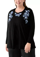 Plus Open Front Embroidered Cardigan