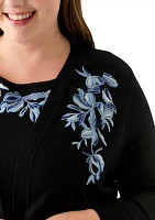 Plus Open Front Embroidered Cardigan