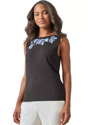 Women's Sleeveless Boat Neck Embroidered Blouse