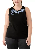 Plus Sleeveless Embroidered Top