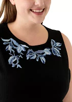 Plus Sleeveless Embroidered Top