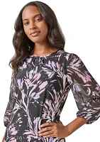 Women's Shirred Neck Blouson Sleeve Printed Top