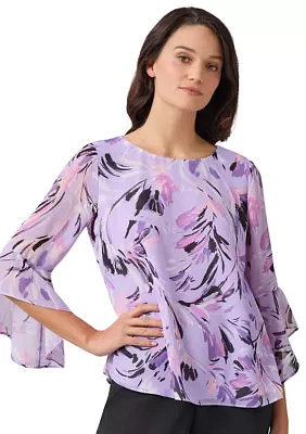 Petite Bell Sleeve Printed Blouse