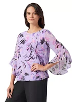 Petite Bell Sleeve Printed Blouse