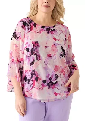 Plus Bell Sleeve Printed Blouse