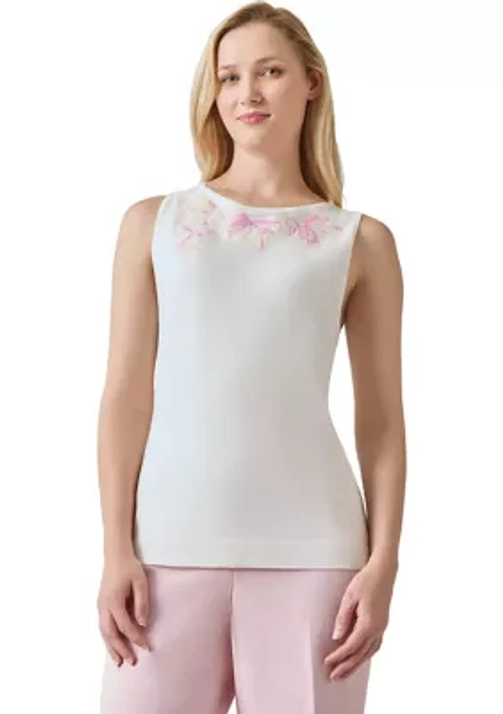 Women's Sleeveless Boat Neck Embroidered Top