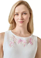 Women's Sleeveless Boat Neck Embroidered Top