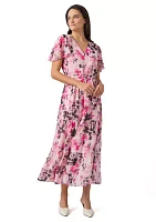 Women's Flutter Sleeve Tiered Smocked Floral Dress