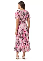 Women's Flutter Sleeve Tiered Smocked Floral Dress