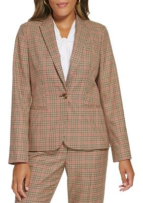 Women's Checkered Button Blazer