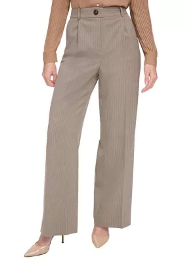 Women's High Rise Wide Leg Pinstripe Trouser Pants