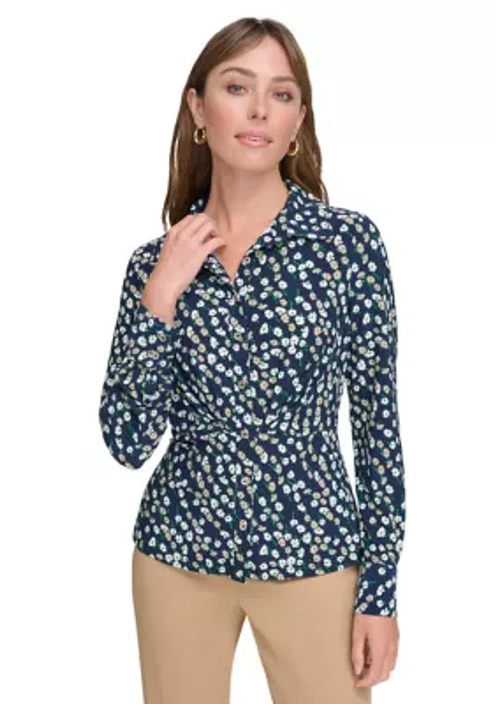 Women's Ditsy Floral Button Down Knit Top