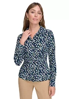 Women's Ditsy Floral Button Down Knit Top