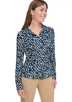 Women's Ditsy Floral Button Down Knit Top