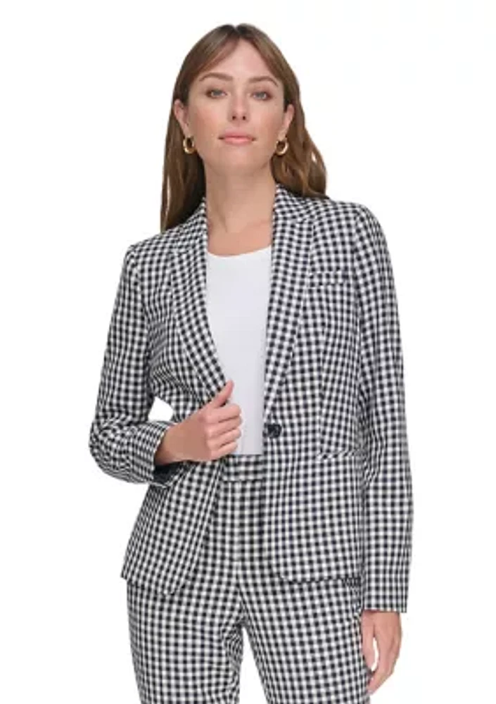 Women's Gingham One Button Blazer