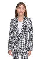 Women's Gingham One Button Blazer