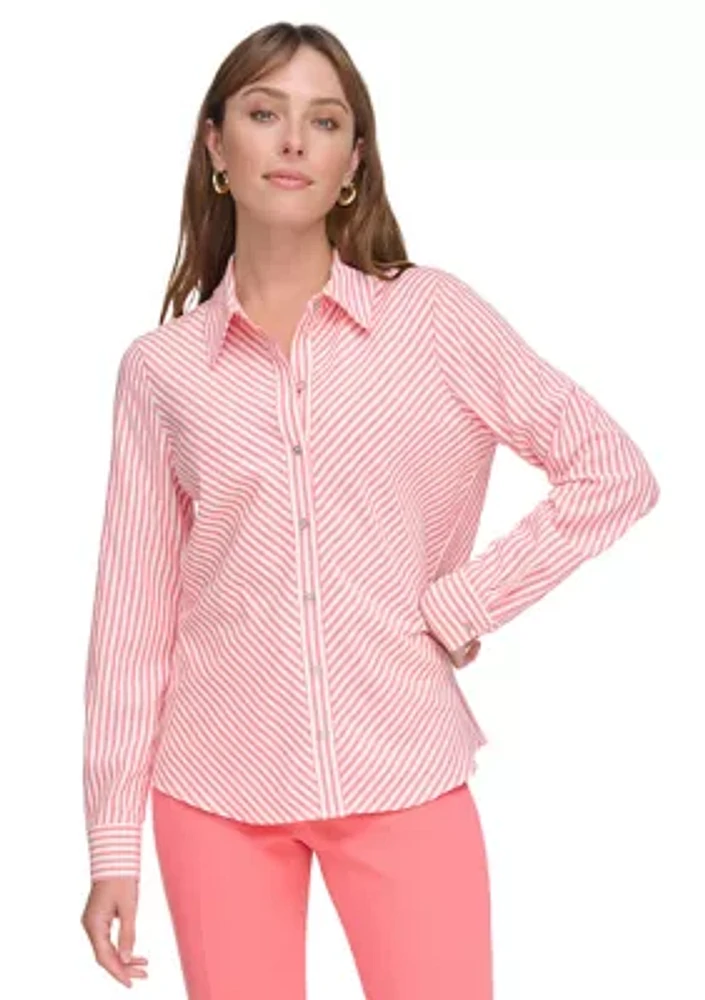 Women's Long Sleeve Textured Stripe Blouse