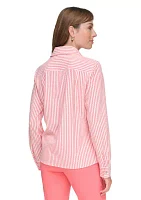 Women's Long Sleeve Textured Stripe Blouse