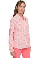 Women's Long Sleeve Textured Stripe Blouse