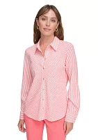 Women's Long Sleeve Textured Stripe Blouse