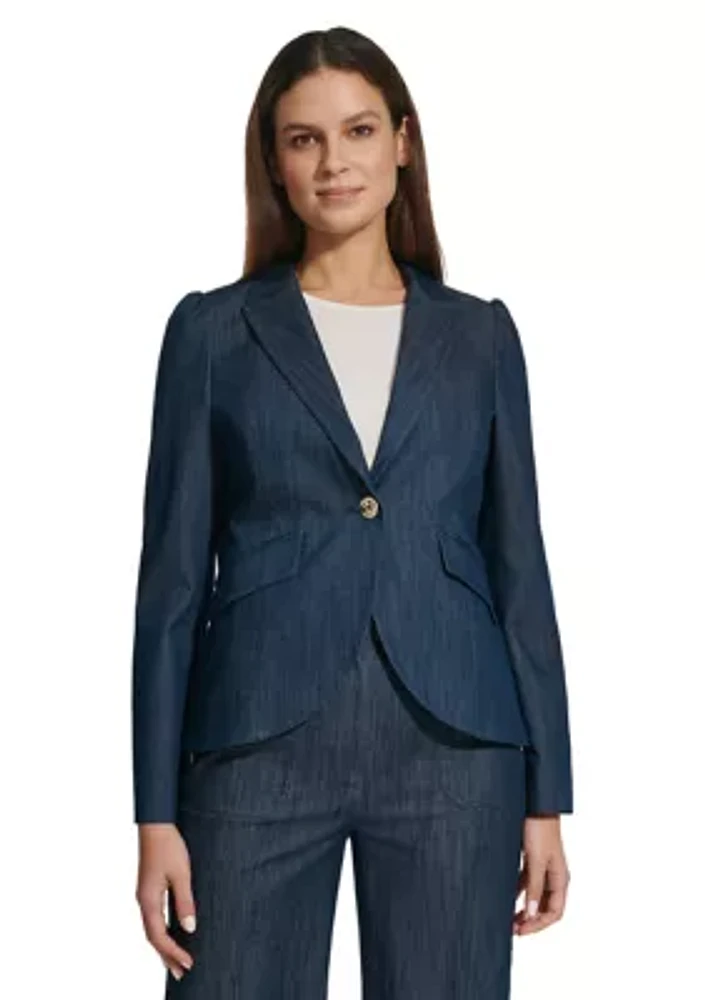 Women's One Button Denim Blazer