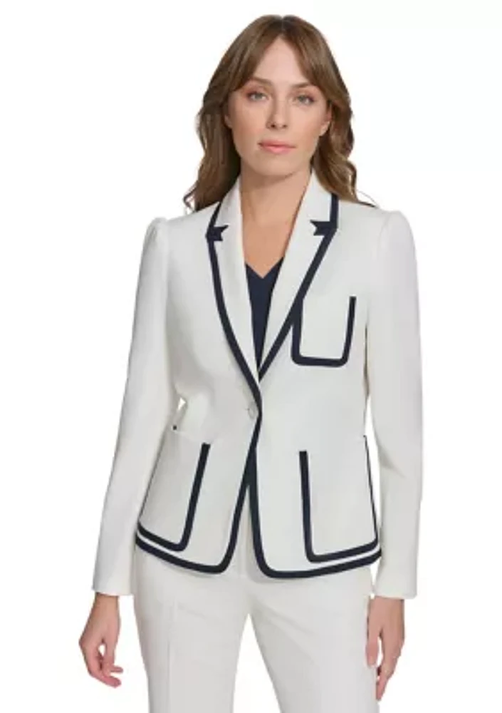 Women's One Button Blazer with Contrast Trim