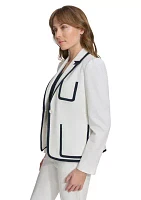 Women's One Button Blazer with Contrast Trim